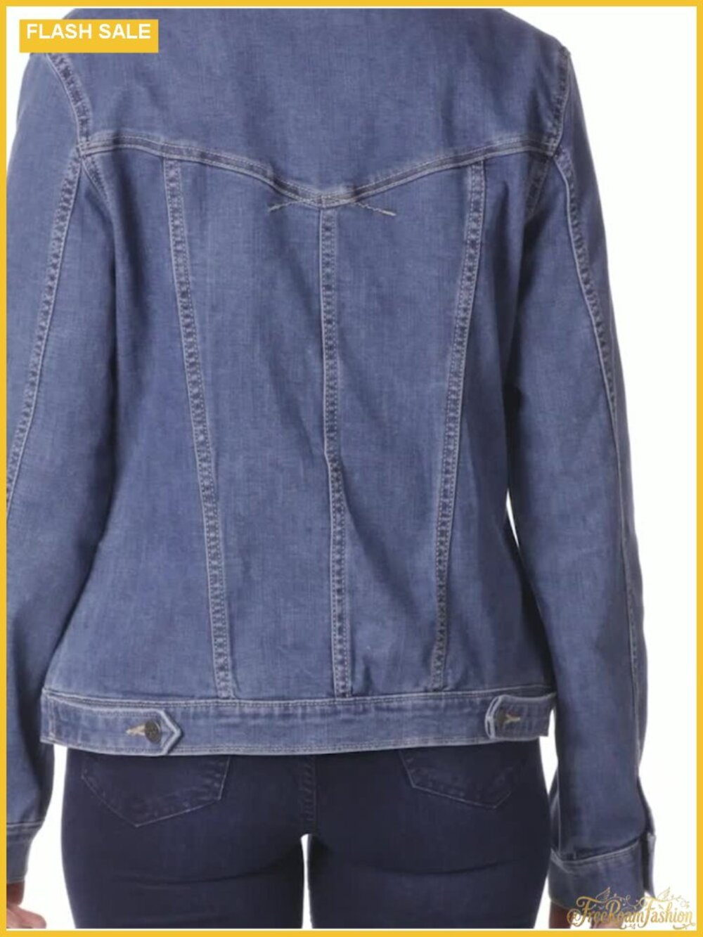 Women's Classic Fit Stretch Denim Jacket with Button Flap Pockets - Picture 5 of 5